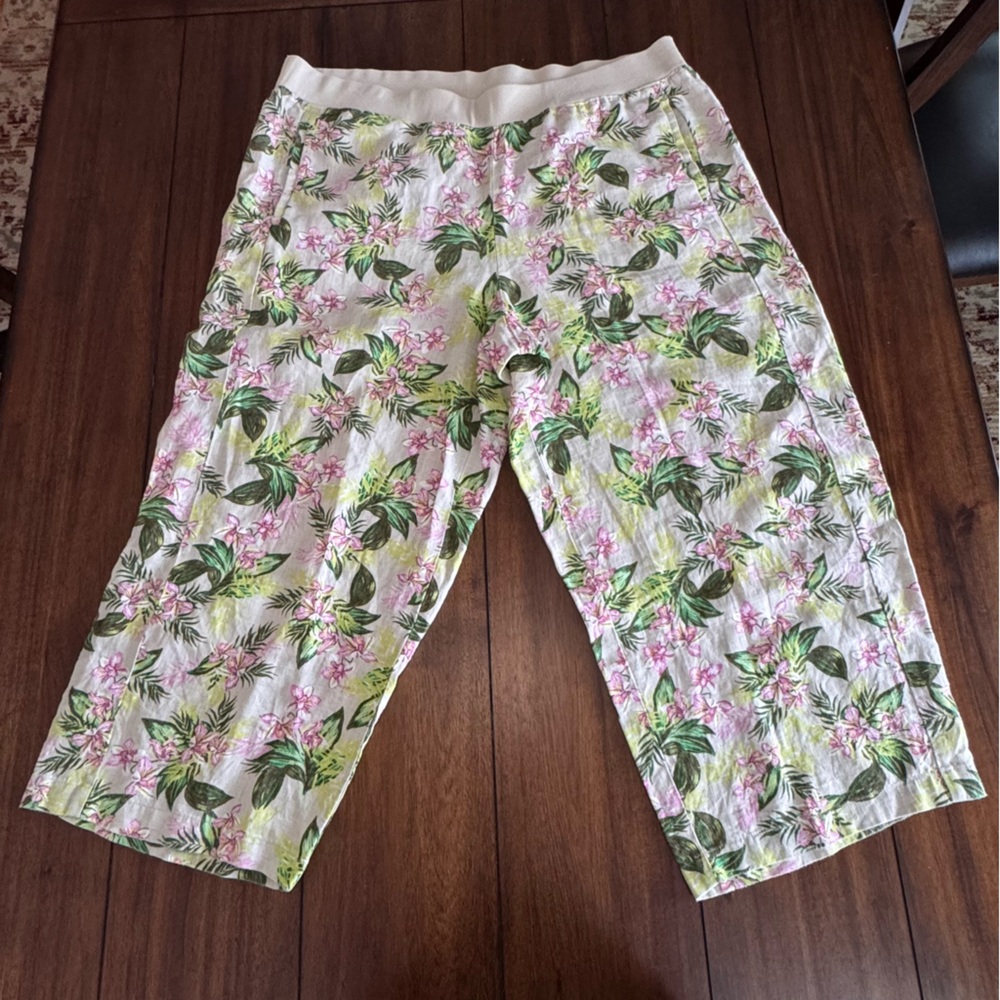 J.Jill Love 100% Linen Orchid Front Pocket Wide Leg Crop/Capri Pants Women’s‎ XL